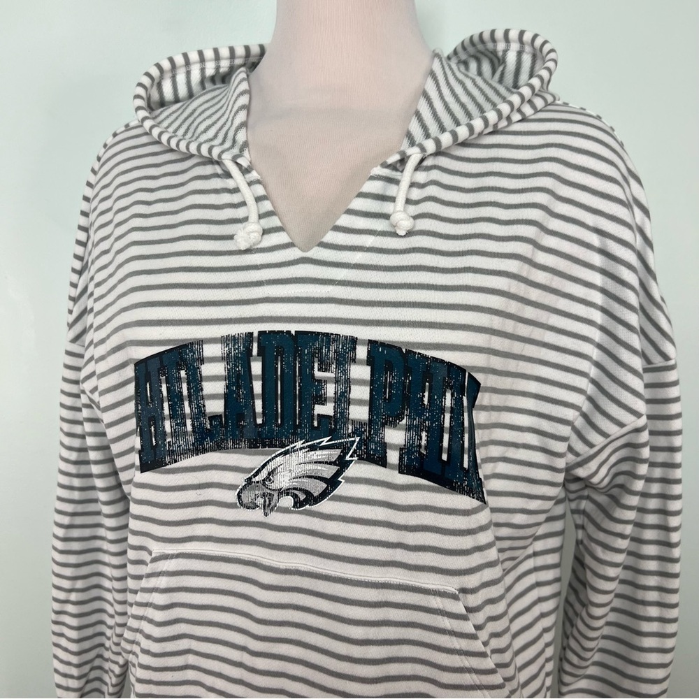 Fanatics Philadelphia Eagles Gray & White Striped Hoodie Sweatshirt Women’s M - Picture 3 of 11